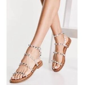 Studded Clear Strap Sandals! Boho Silver Embellished Studs. Bohemian. PVC